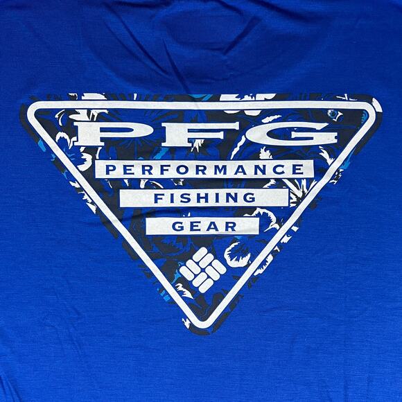 Columbia PFG Performance Fishing Gear Omni-Shade Blue Graphic Tee Shirt Mens Lrg - Picture 1 of 9